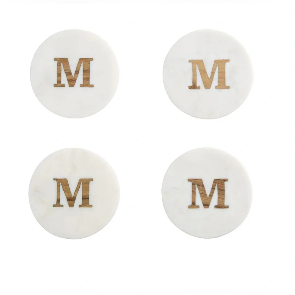 Pottery Barn Alphabet Marble/Wood Coasters - Set Of 4 (Letters MSTR)
